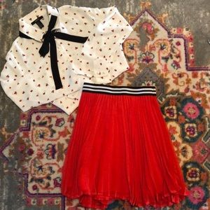 Rose print blouse with black tie size small